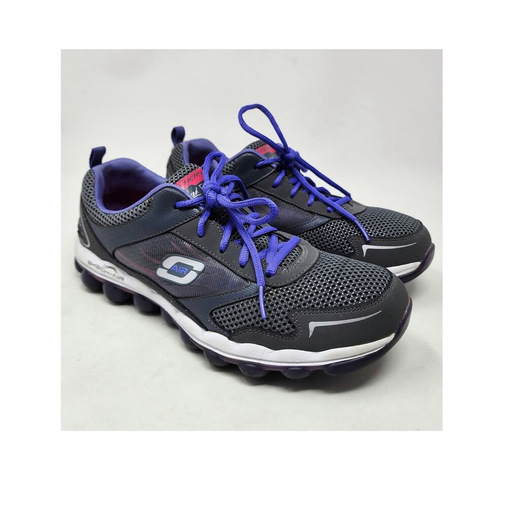 Skechers Skech-Air Sneakers Women 10 Relaxed Fit Grey Leather Mesh Purple 12104